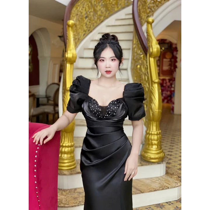 Đầm Dạ Hội Lưới Ngực Kết Cườm, Váy Dạ Tiệc Cao Cấp Trung Niên Bigsize Cao Cấp Mã Dạ Hội M45