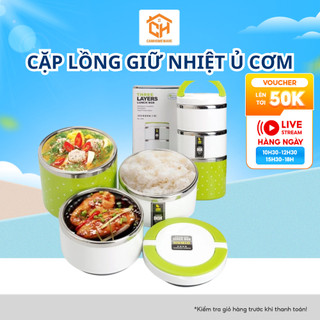 Cặp Lồng Giữ Nhiệt Ủ Cơm Chấm Bi Cam Homeware