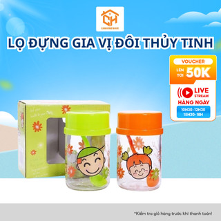 Bộ 2 Hũ Thủy Tinh 9034 Đựng Gia Vị Kích Thước Lớn 400ml Có Nắp Nhựa Tặng Kèm Muỗng - Bộ Hũ Đựng Muối Tiêu Đường Bột