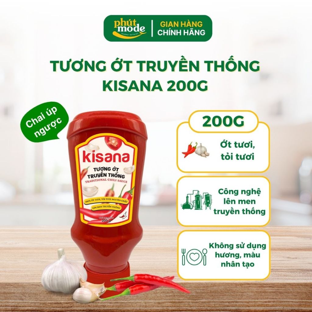 Tương ớt truyền thống Kinasa 200g nhỏ gọn, tiện lợi - 100% ớt tươi, tỏi tươi nguyên chất