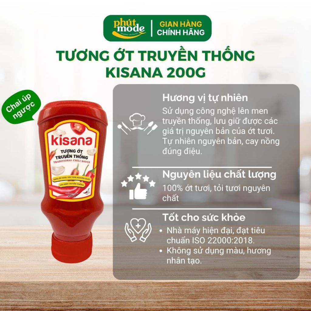 Tương ớt truyền thống Kinasa 200g nhỏ gọn, tiện lợi - 100% ớt tươi, tỏi tươi nguyên chất