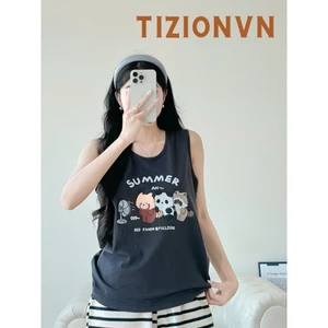 Set bộ áo thun ba lỗ quần đùi mặc nhà, áo thun không tay in hình thời trang, set bộ đùi mặc nhà.