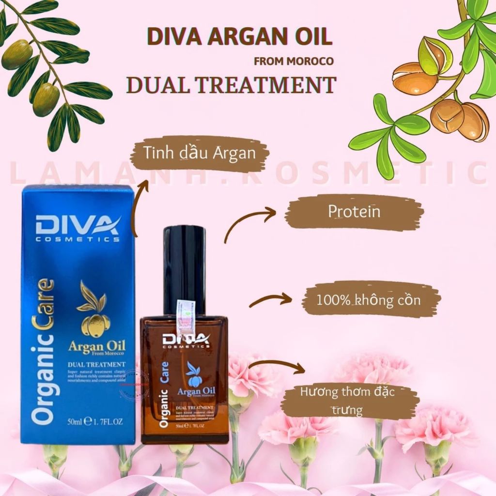 Tinh Dầu Dưỡng Tóc DIVA Argan Oil Dual Treatment 50ml | Dưỡng Tóc Mềm Mượt, Giảm Khô Xơ, Bóng Khỏe.