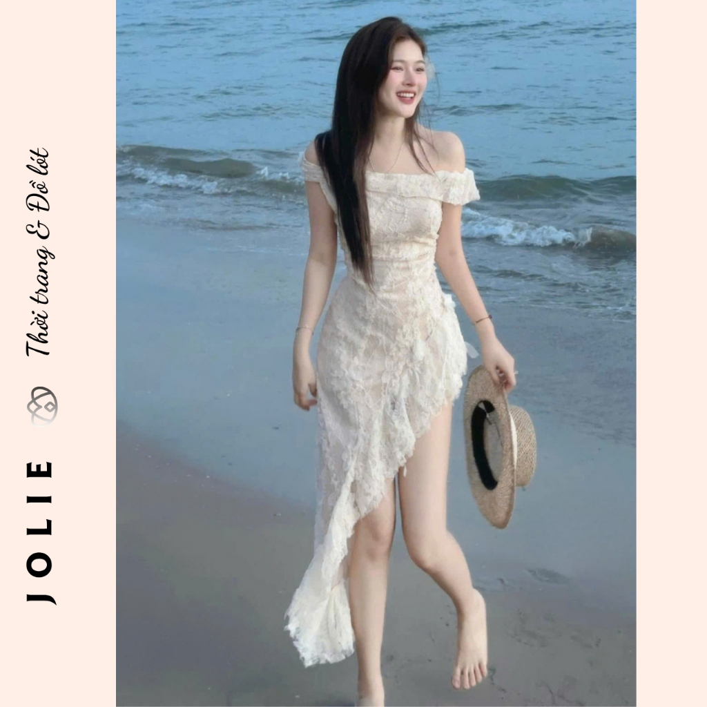 Đầm trễ vai ren họa tiết hoa siêu xinh cho các nàng