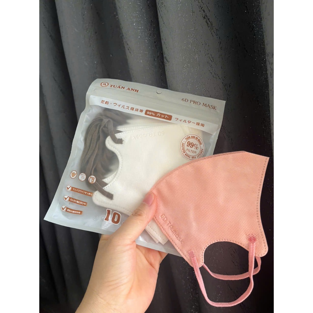 [Combo 100 Cái] Khẩu trang Tuấn Anh 6D Mask cao cấp, quai chun mềm mại 3 lớp kháng khuẩn