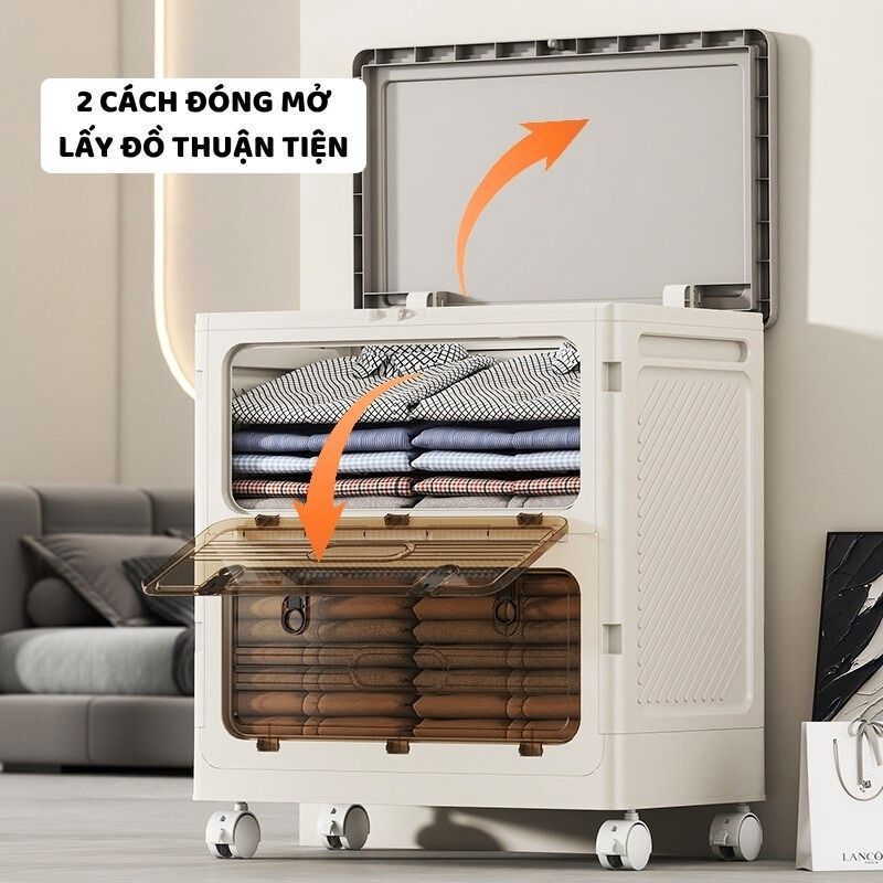 Hộp Đựng Quần Áo Gấp Gọn ENODA HOME, Thùng Nhựa Lớn 130L Đựng Đồ Đa Năng, Cửa Trong Suốt, Có Bánh Xe Q043