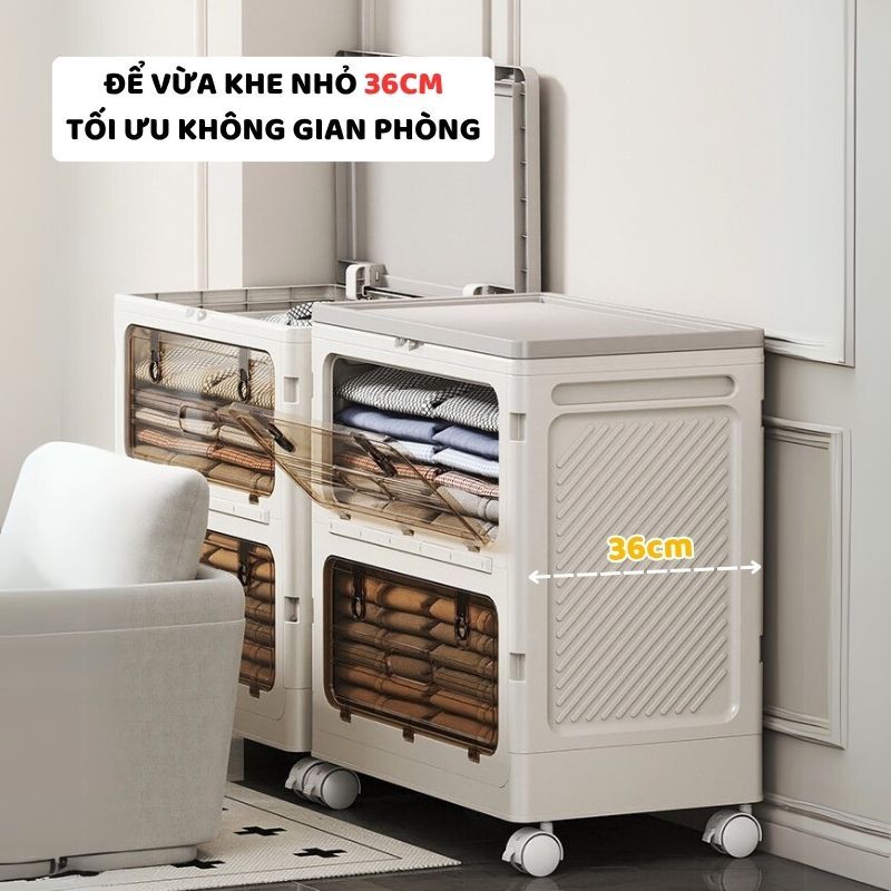 Hộp Đựng Quần Áo Gấp Gọn ENODA HOME, Thùng Nhựa Lớn 130L Đựng Đồ Đa Năng, Cửa Trong Suốt, Có Bánh Xe Q043