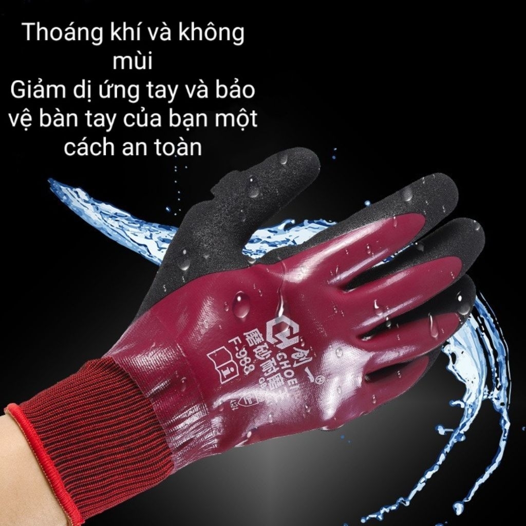 Găng tay CHOEI F988 phủ cao su, nitrile siêu chống mài mòn, chống dầu nhớt,chống nước