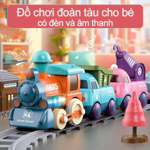 Bộ Đồ Chơi Đoàn Tàu Nam Châm Chạy Pin Trên Đường Ray, Tàu Lửa Và Xe Công Trình Cho Bé Trai