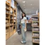 Quần jeans nữ tia sét lưng cao xanh ngọc bích, quần bò dáng rộng basic hack dáng dễ phối đồ - 7shine