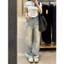 Quần jeans nữ tia sét lưng cao xanh ngọc bích, quần bò dáng rộng basic hack dáng dễ phối đồ - 7shine