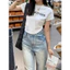 Quần jeans nữ tia sét lưng cao xanh ngọc bích, quần bò dáng rộng basic hack dáng dễ phối đồ - 7shine