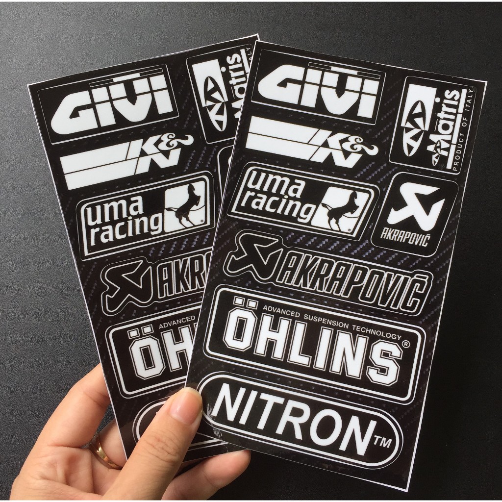 Cặp tem trắng đen Givi-KN, logo dán xe chống nước, không bong tróc bay màu. Decal cao cấp