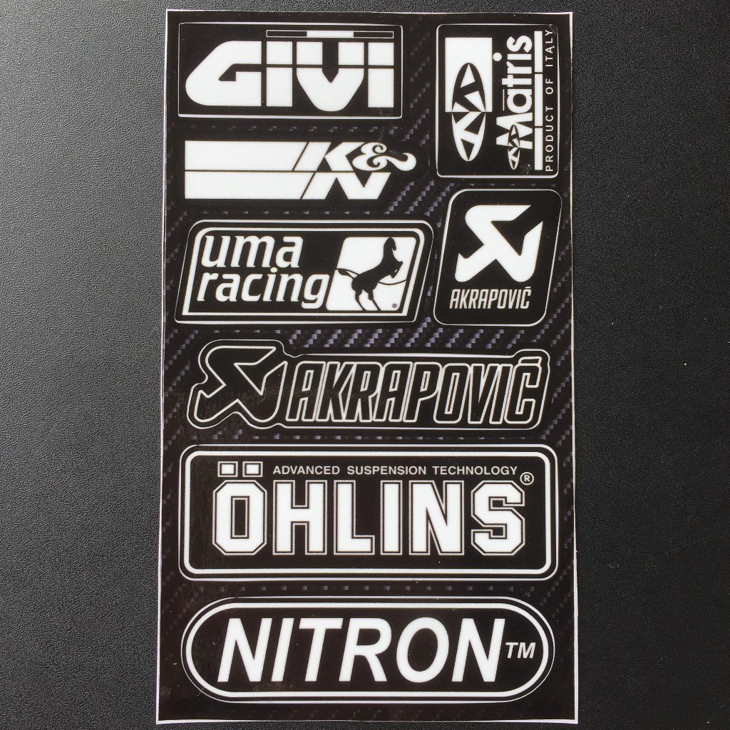Cặp tem trắng đen Givi-KN, logo dán xe chống nước, không bong tróc bay màu. Decal cao cấp