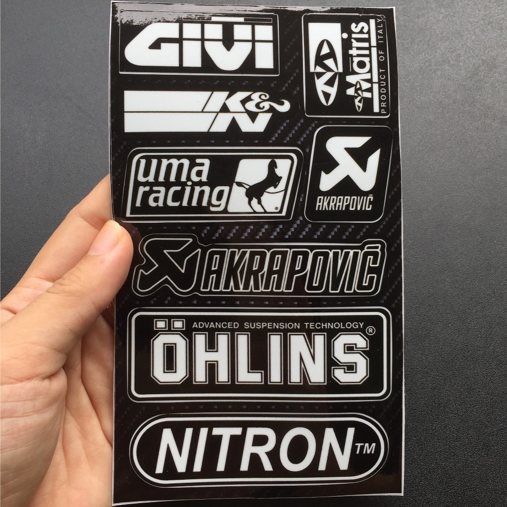 Cặp tem trắng đen Givi-KN, logo dán xe chống nước, không bong tróc bay màu. Decal cao cấp