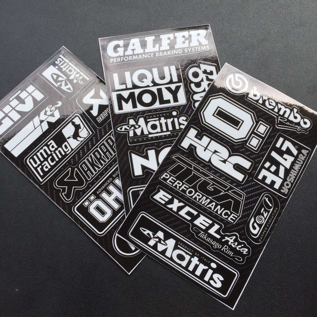 Set 3 tờ logo trắng đen cực ngầu. Decal hình dán cao cấp chống nước không bay màu, chùi rửa thoải mái