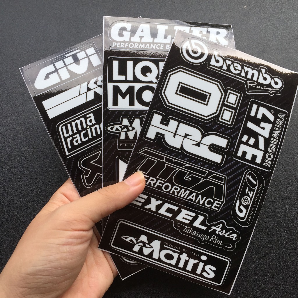 Set 3 tờ logo trắng đen cực ngầu. Decal hình dán cao cấp chống nước không bay màu, chùi rửa thoải mái