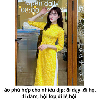 Áo dài gấm thanh liễu màu vàng áo dài saam thiết kế tay lỡ cổ trụ form chuẩn mát mẻ dành cho mùa hè