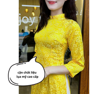 Áo dài gấm thanh liễu màu vàng áo dài saam thiết kế tay lỡ cổ trụ form chuẩn mát mẻ dành cho mùa hè