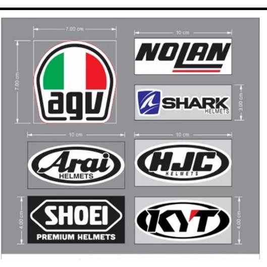 Logo dán nón bảo hiểm xe máy, nhiều thương hiệu. Chất liệu decal chống nước cao cấp, không bay màu