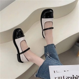 Giày búp bê Mary Jane nữ đế bệt mũi vuông chất da bóng sang chảnh đi học đi chơi mã 500