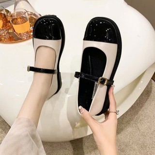 Giày búp bê Mary Jane nữ đế bệt mũi vuông chất da bóng sang chảnh đi học đi chơi mã 500