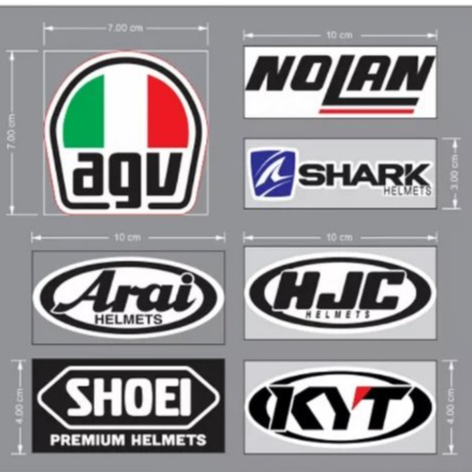 Logo dán nón bảo hiểm xe máy, nhiều thương hiệu. Chất liệu decal chống nước cao cấp, không bay màu