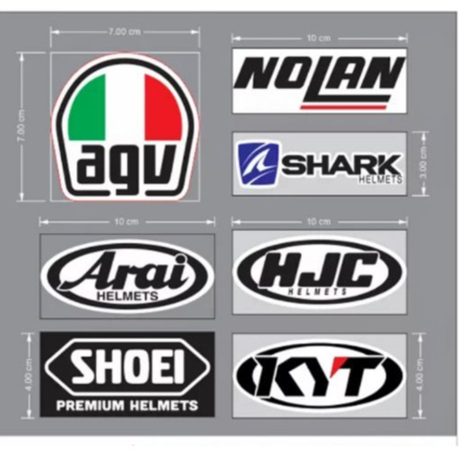 Logo dán nón bảo hiểm xe máy, nhiều thương hiệu. Chất liệu decal chống nước cao cấp, không bay màu