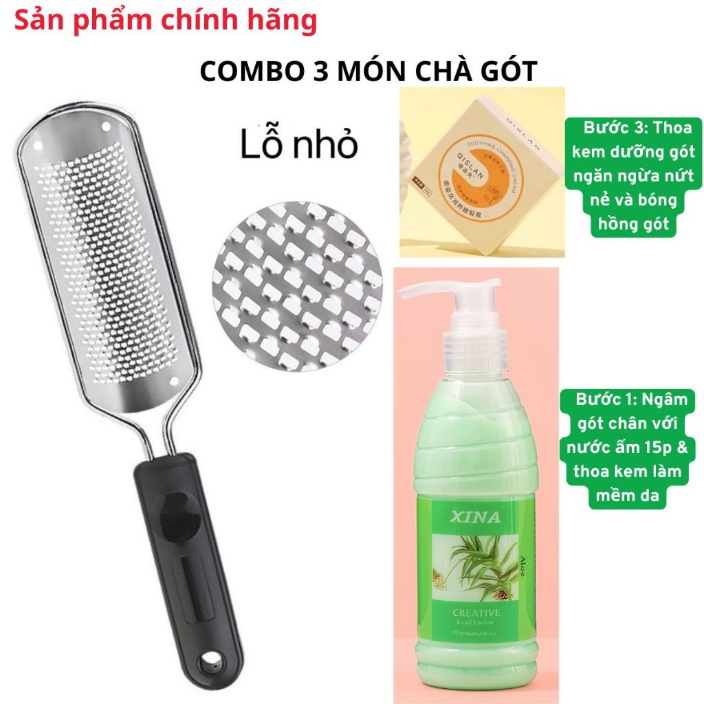 [SẢN PHẨM TRỢ GIÁ] Combo Chà Gót Chân 3 Món Inox Thay Lưỡi Dành Cho Chị Em Làm Tại Nhà - Bộ Gồm Cây Chà Gót, Hủ Kem M