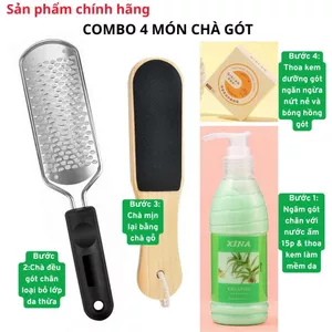 Combo 4 Món Chà Gót Chân Thay Lưỡi Inox & Kem Mềm Da Chăm Sóc Gót Chân Tại Nhà