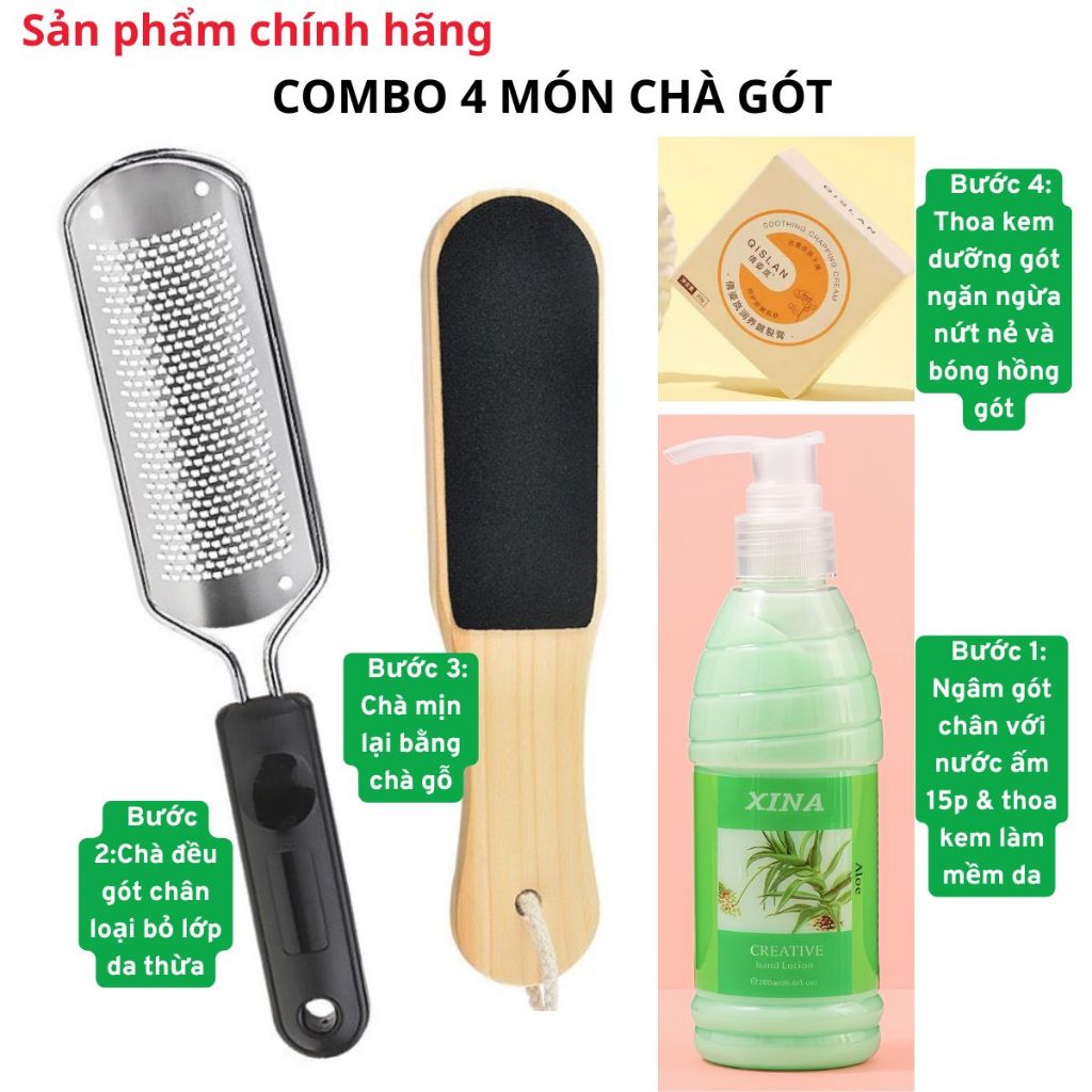 [SẢN PHẨM TRỢ GIÁ] Combo 4 Món Chà Gót Chân Thay Lưỡi Inox & Kem Mềm Da Chăm Sóc Gót Chân Tại Nhà