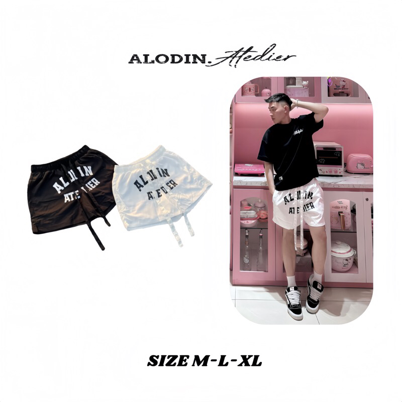 [DEAL MỞ BÁN] ALODIN.atedier | Quần short ALODIN Dù Lì In Lụa cao cấp 2 lớp lót lưới form trên gối  Nam Nữ S2 Menswear