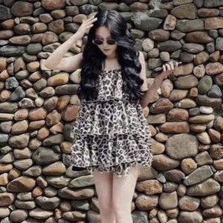 Đầm babydoll xếp tầng nhiều lớp Họa tiết leopart print Quyến Rũ HótTrensd