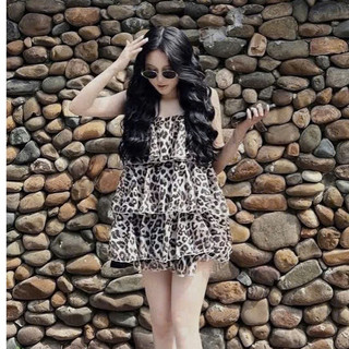 Đầm babydoll xếp tầng nhiều lớp Họa tiết leopart print Quyến Rũ HótTrensd