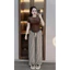 Set bộ áo babytee trơn mix quần xuông kẻ dọc kate