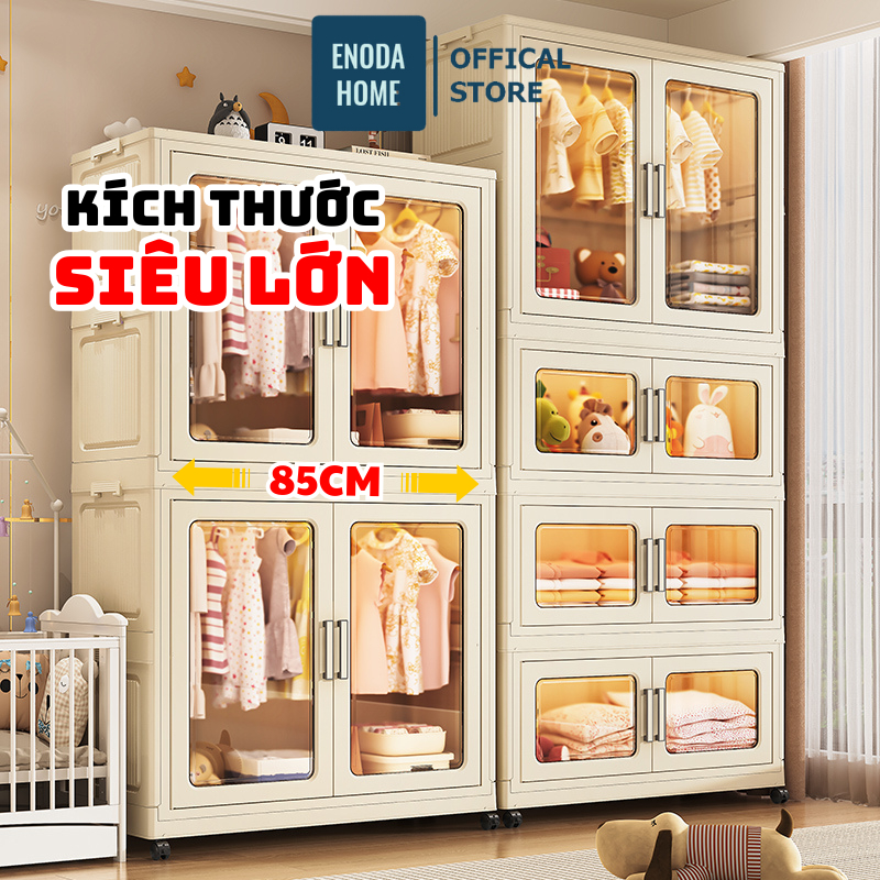 Tủ Treo Quần Áo Cho Bé ENODA HOME Kích Thước Lớn, Tủ Nhựa Gấp Gọn Đựng Quần Áo Gia Đình, Bánh Xe Xoay 360 TUN060