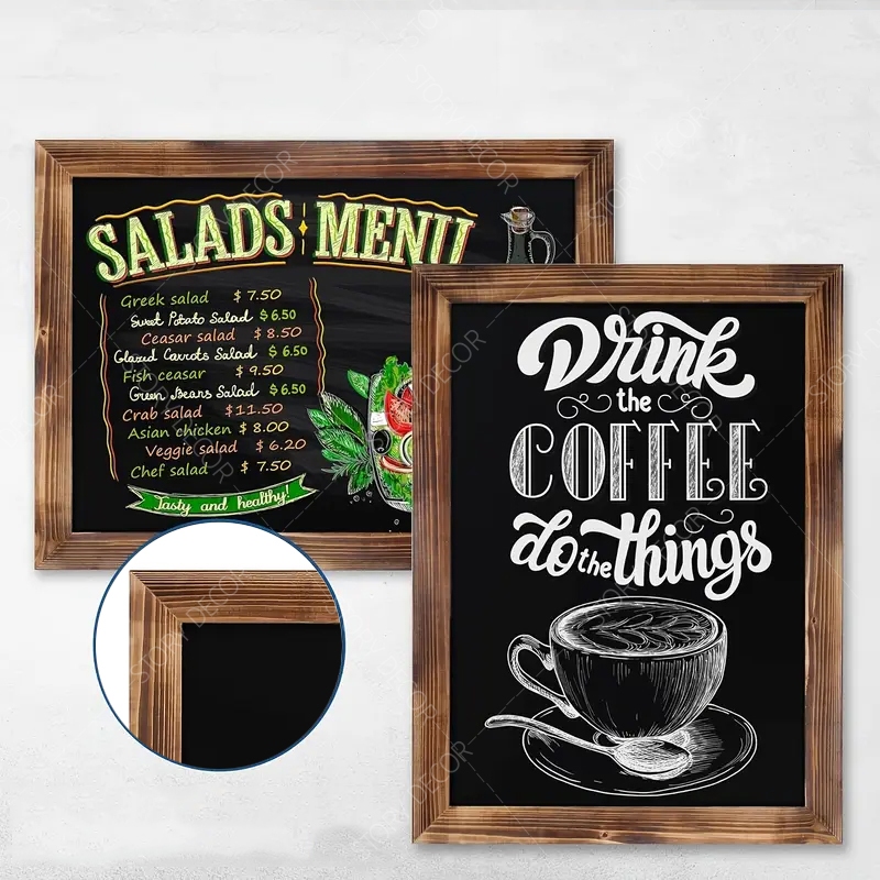 Bảng đen menu khung gỗ màu nâu treo tường dùng cho quán ăn, quán cafe, trà sữa, nhà hàng, homestay