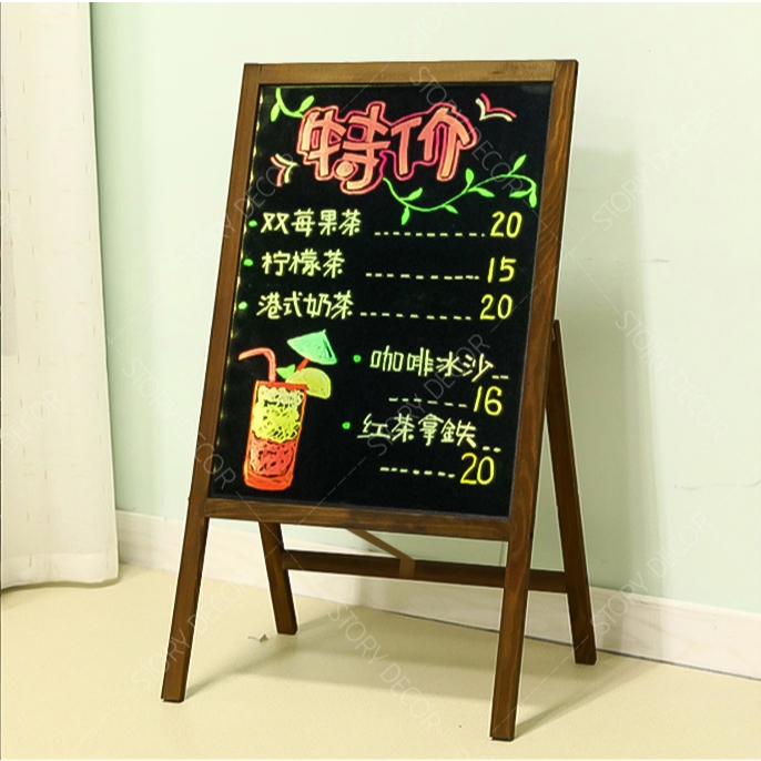 Bảng đen 1 mặt menu khung gỗ màu nâu, mộc tự nhiên dùng cho tiệm Spa, quán ăn, quán cafe, trà sữa, nhà hàng, homestay,