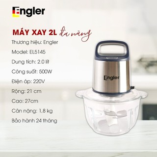 Máy xay thịt đa năng Engler EL5145 2 lưỡi inox sắc bén, cối 2L thủy tinh dày, công suất 500W