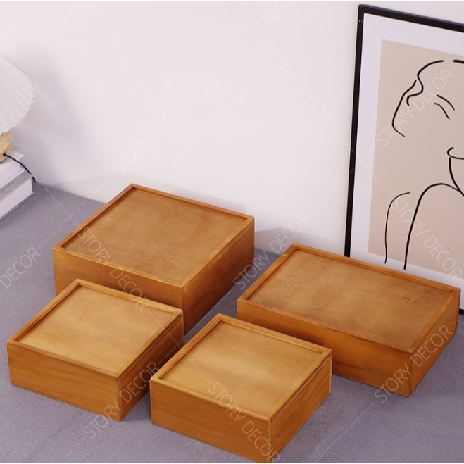 Hộp gỗ màu nâu nắp trượt nhiều kích thước, hộp quà tết, đựng phụ kiện, đựng đồ đa năng