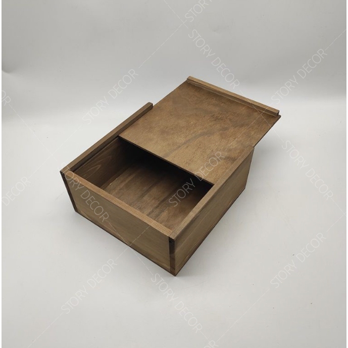 Hộp gỗ màu nâu nắp trượt nhiều kích thước, hộp quà tết, đựng phụ kiện, đựng đồ đa năng