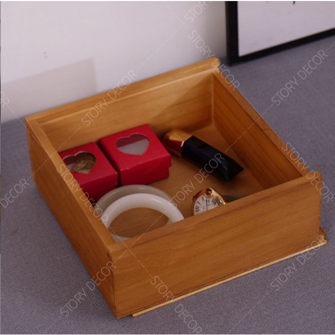 Hộp gỗ màu nâu nắp trượt nhiều kích thước, hộp quà tết, đựng phụ kiện, đựng đồ đa năng