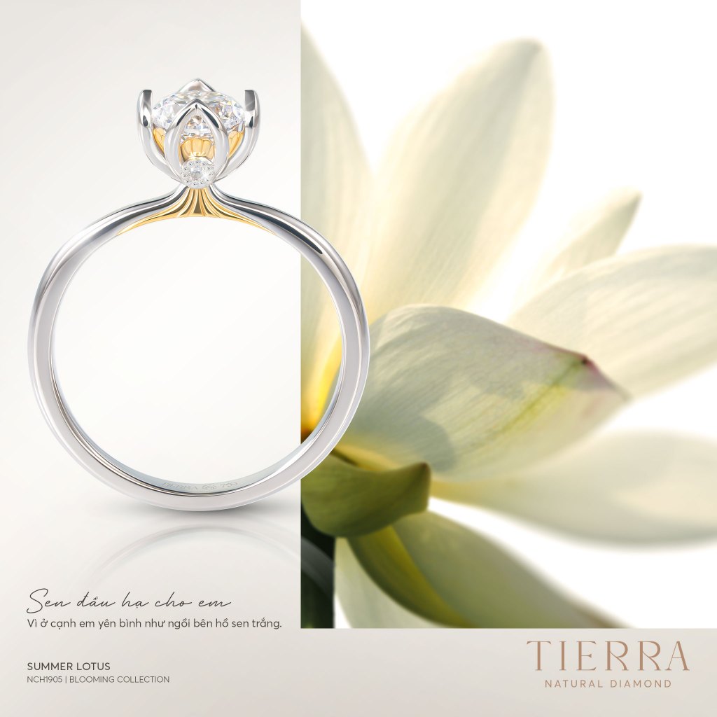 [CHAT TRƯỚC KHI ĐẶT] Nhẫn Cầu Hôn Tierra Summer Lotus NCH1905 Vàng 14K 18K, Tấm CZ, Lấy Cảm Hứng Từ Hoa Sen Tinh Khôi