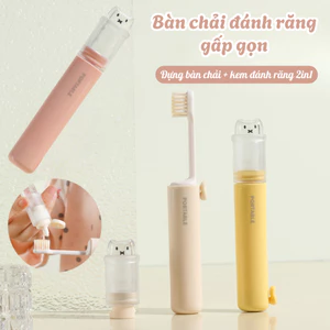 Bàn Chải Đánh Răng Gấp Gọn Tích Hợp Đựng Kem Đánh Răng 2in1 Lông Mềm Nhỏ Gọn Tiện Dụng Mang Du Lịch