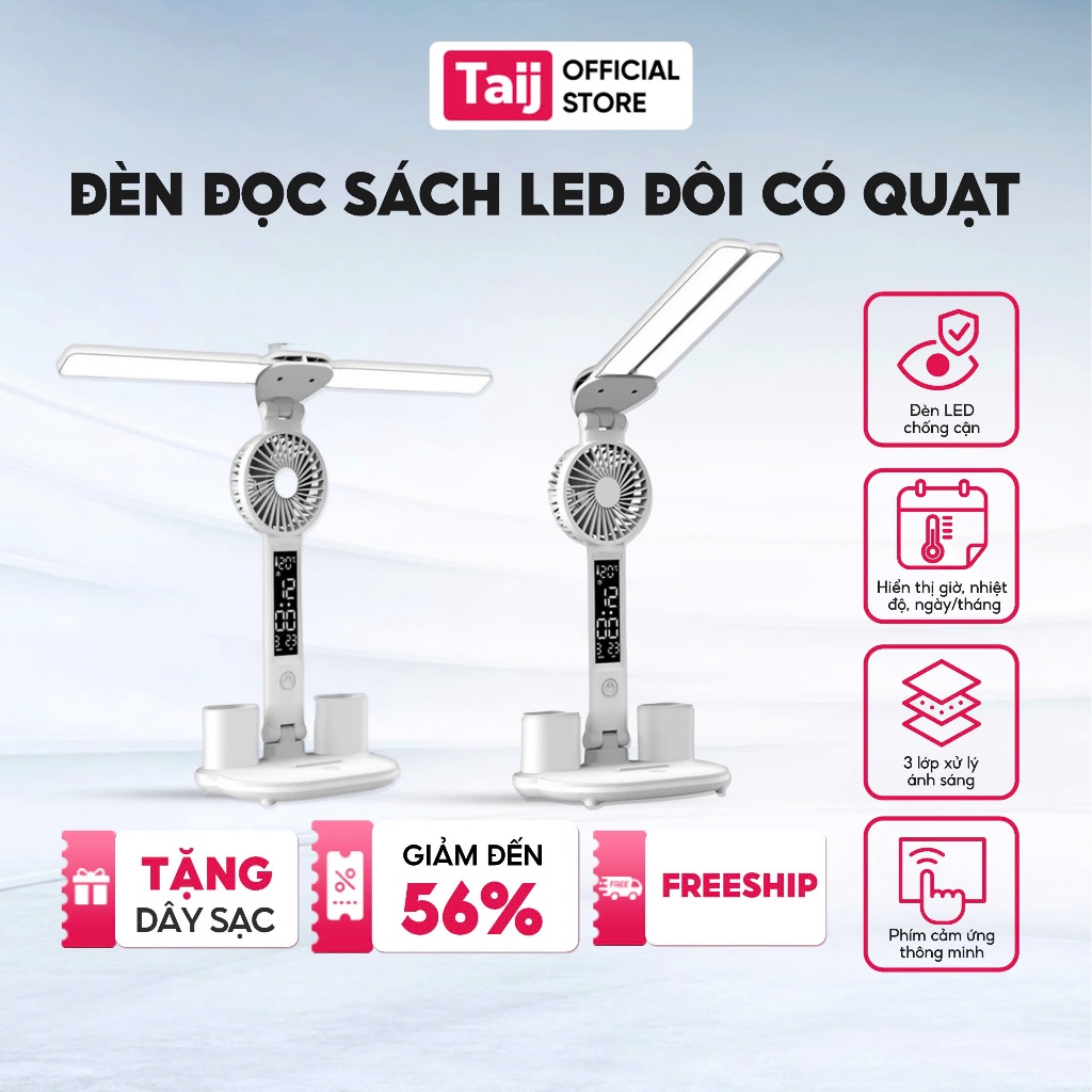 Đèn Học Để Bàn Chống Cận 2 Đèn Led Dọc Tích Điện 20.000mAh Tích Hợp Màn Hình Hiện Thị Led Và Quạt
