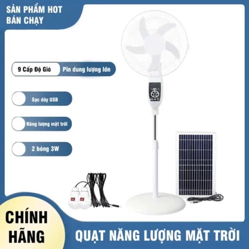 Quạt năng lượng mặt trời sạc tích điện Nineshield H116 quạt cây đứng có sạc điện thoại tặng kèm 2 bóng và tấm pin