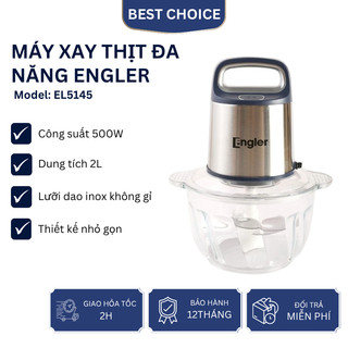 Máy xay thịt đa năng Engler EL5145 2 lưỡi inox sắc bén, cối 2L thủy tinh dày, công suất 500W