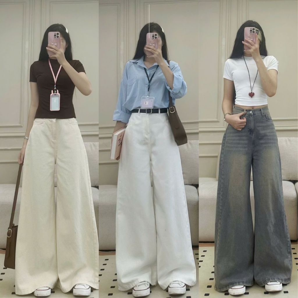 Quần Jeans Nữ Ống Rộng Line Nổi Màu Wash Cá Tính Cạp Cao Đủ Màu Tôn Dáng Joolate