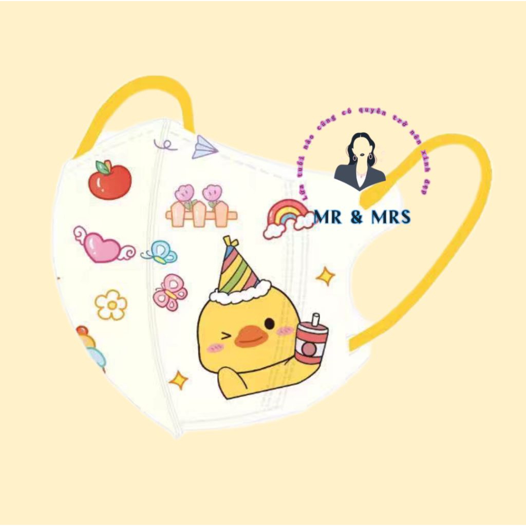 (Set 10/50C) Khẩu Trang Hoạt Hình Vịt Vàng 3D🦆 Cho Bé 0-3T