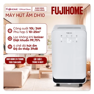 Máy hút ẩm 10L/ngày lọc không khí 20m2 Fujihome nhập khẩu, máy hút ẩm bằng máy nén Block phòng khách phòng ngủ đa năng